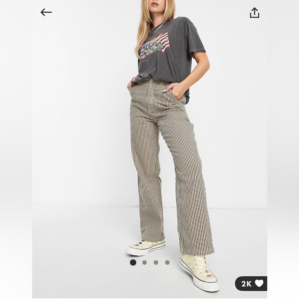 Monki twill straight leg pants size in gray and beige stripe